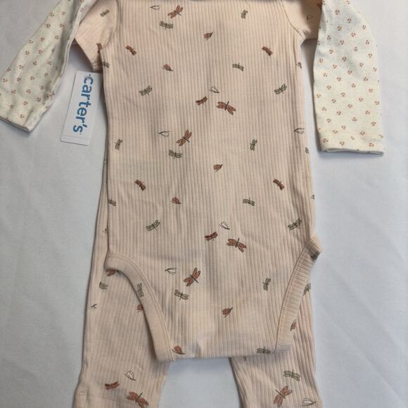 Carter's Bodysuits & Leggings 3 Piece Set Baby Girl 18M Pink Cream - Picture 3 of 8